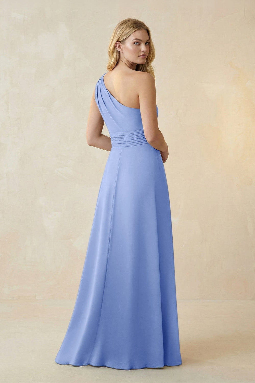 One-Shoulder Ruched A-Line Satin Bridesmaid Dress in Ice