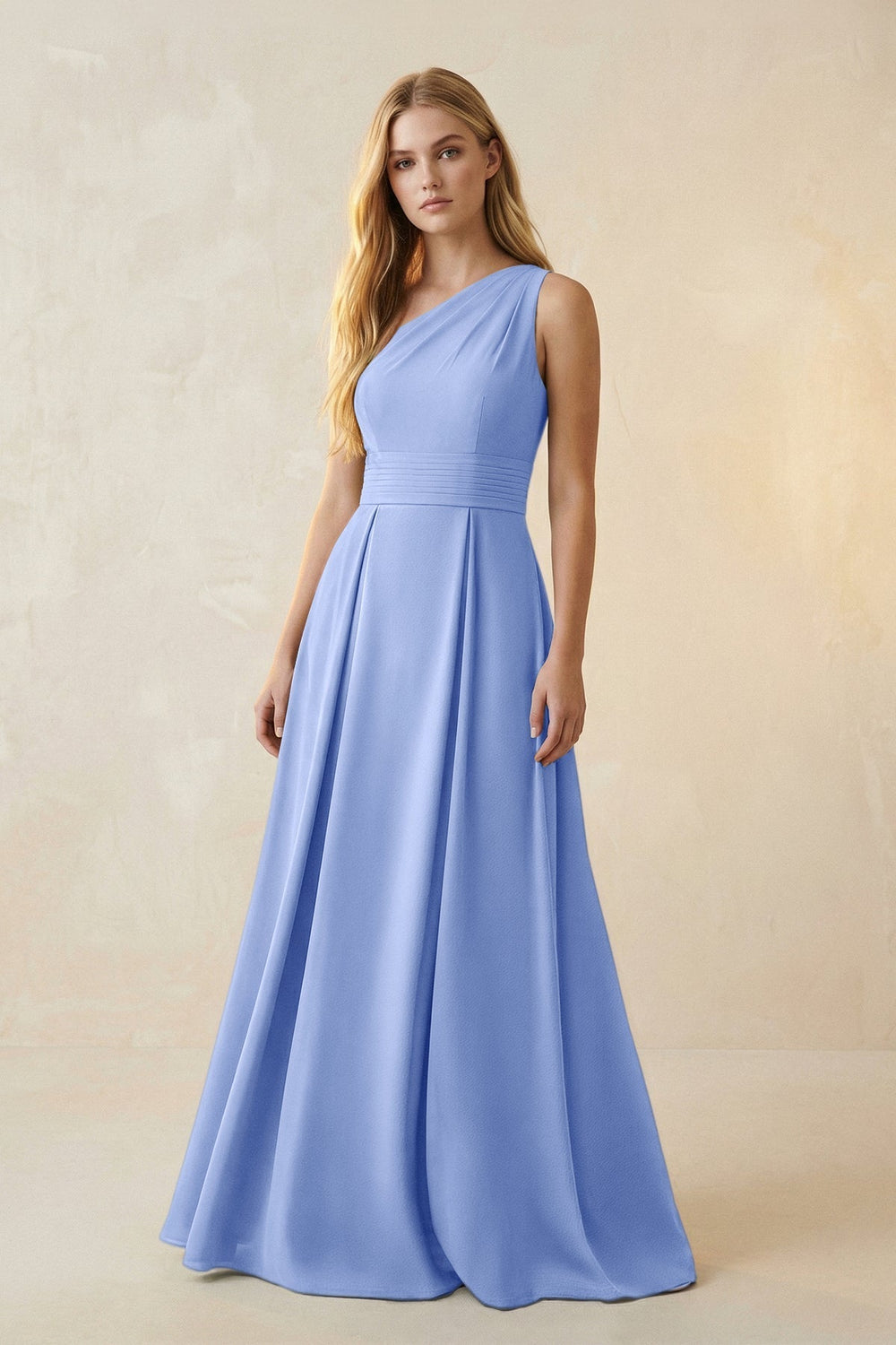 One-Shoulder Ruched A-Line Satin Bridesmaid Dress in Ice