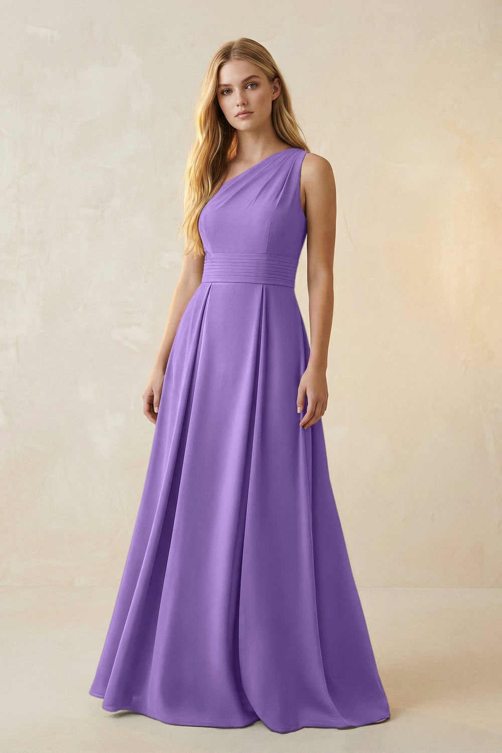 One-Shoulder Ruched A-Line Satin Bridesmaid Dress in Lilac