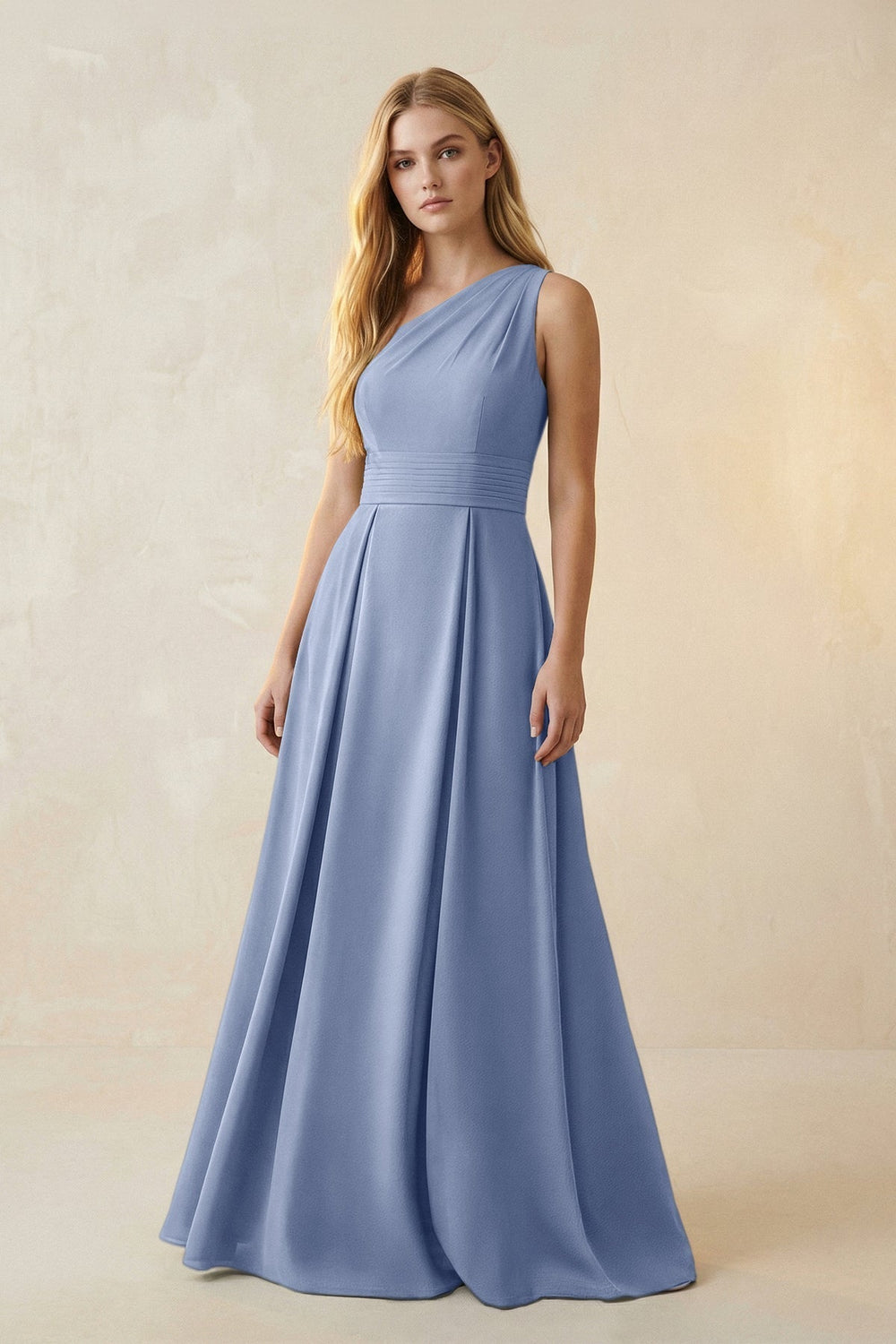 One-Shoulder Ruched A-Line Satin Bridesmaid Dress in Mist
