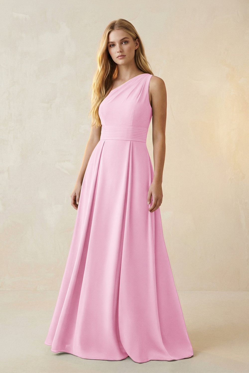 One-Shoulder Ruched A-Line Satin Bridesmaid Dress in Pink