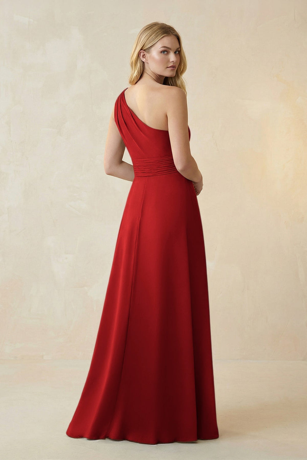 One-Shoulder Ruched A-Line Satin Bridesmaid Dress in Spice