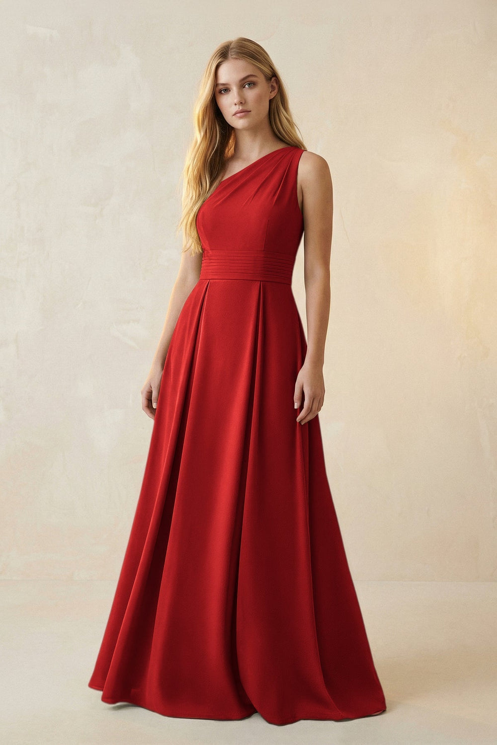 One-Shoulder Ruched A-Line Satin Bridesmaid Dress in Spice