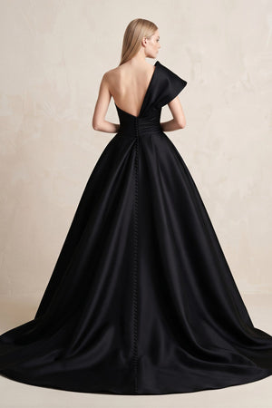 One - Shoulder Satin Ball Gown Wedding Dress in Black - KISS BRIDAL Wedding Dresses