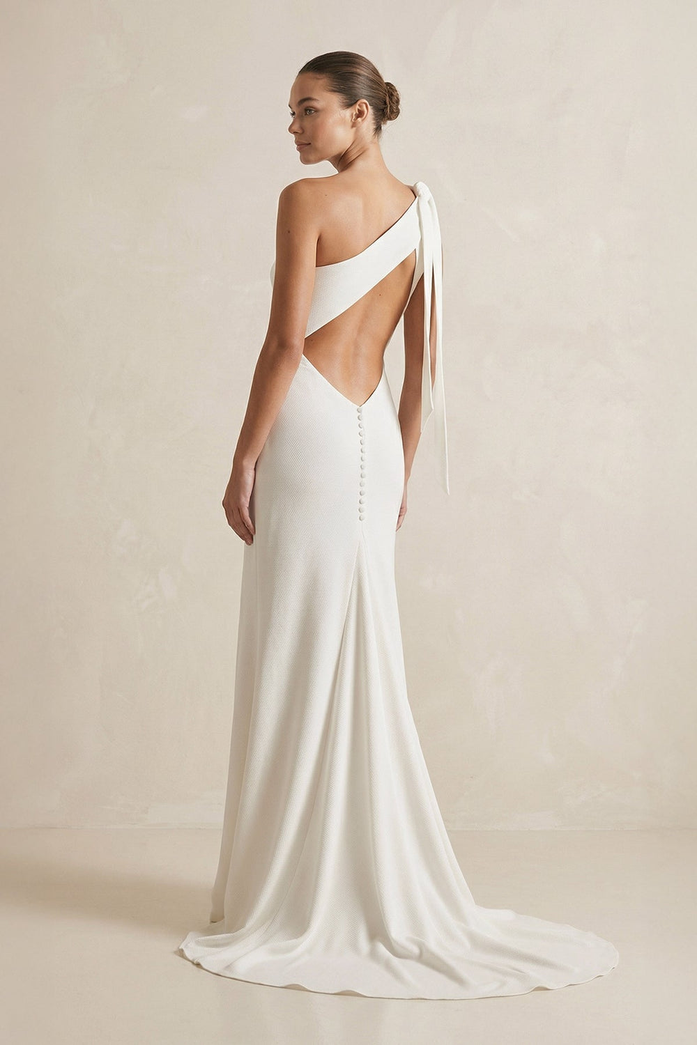 One-Shoulder Satin Mermaid Ruched Wedding Dress With Slit in Ivory
