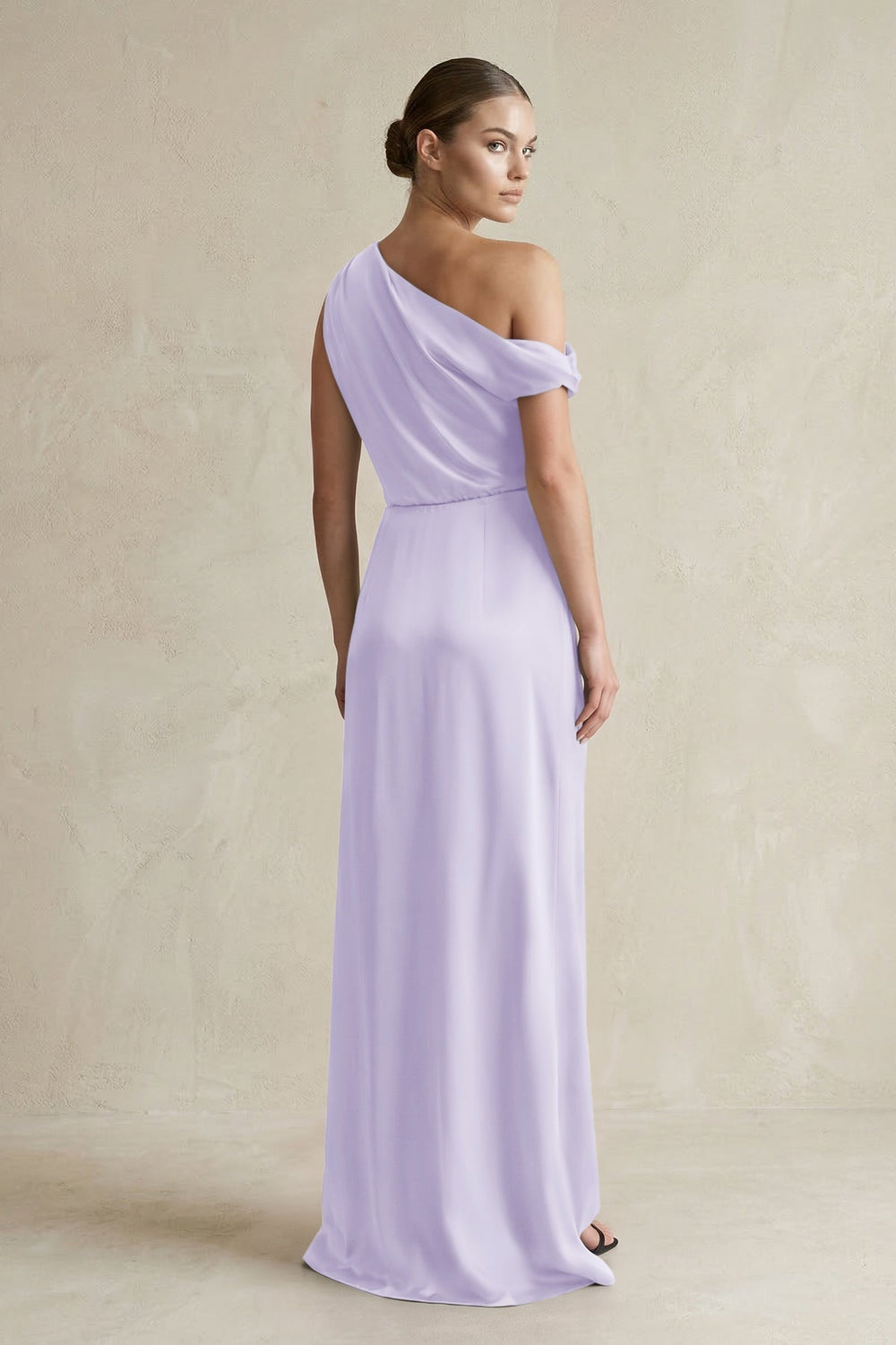 One-Shoulder Satin Sheath Bridesmaid Dress With Slit in Lavender