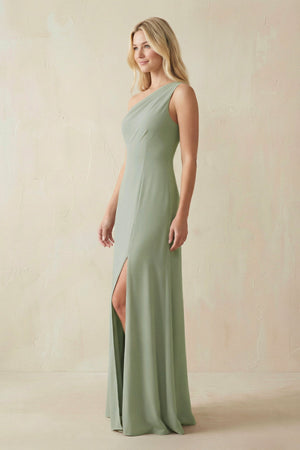 Cami Strap Sheath Chiffon Bridesmaid Dress with Slit in Dove Gray - KISS BRIDAL BRIDESMAID DRESSES