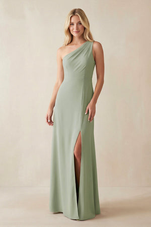 Cami Strap Sheath Chiffon Bridesmaid Dress with Slit in Dove Gray - KISS BRIDAL BRIDESMAID DRESSES