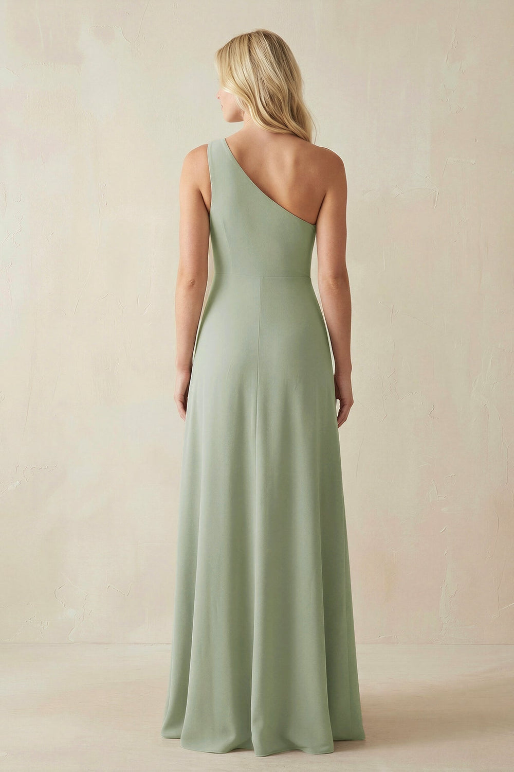 One-Shoulder Sheath Satin Bridesmaid Dress With Slit in Dove Gray