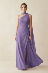 One-Shoulder Sheath Chiffon Bridesmaid Dress with Ribbon in Tahiti | KISSBRIDAL