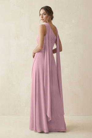One-Shoulder Sheath Chiffon Bridesmaid Dress with Ribbon in Vintage Mauve (2) | KISSBRIDAL