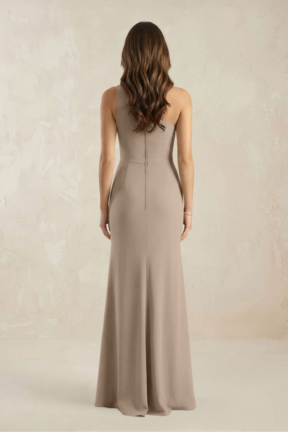 One-Shoulder Sheath Chiffon Ruched Bridesmaid Dress in Almond