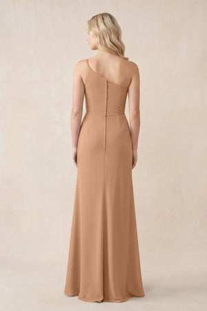 One - Shoulder Sheath Chiffon Ruched Bridesmaid Dress in Bronzer - KISS BRIDAL Bridesmaid Dresses