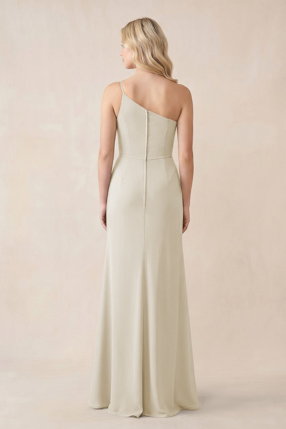 One-Shoulder Sheath Chiffon Ruched Bridesmaid Dress in Dove Gray