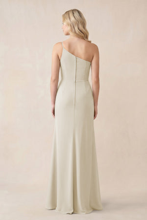 One - Shoulder Sheath Chiffon Ruched Bridesmaid Dress in Dove Gray - KISS BRIDAL Bridesmaid Dresses