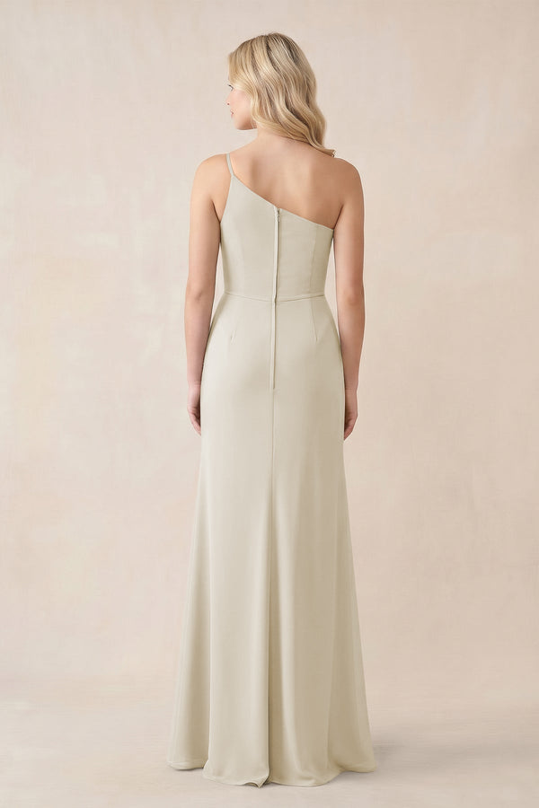 One - Shoulder Sheath Chiffon Ruched Bridesmaid Dress in Dove Gray - KISS BRIDAL Bridesmaid Dresses