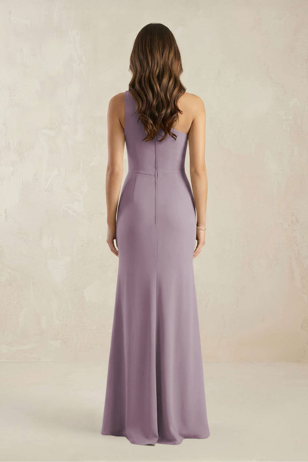 One-Shoulder Sheath Chiffon Ruched Bridesmaid Dress in Dusk