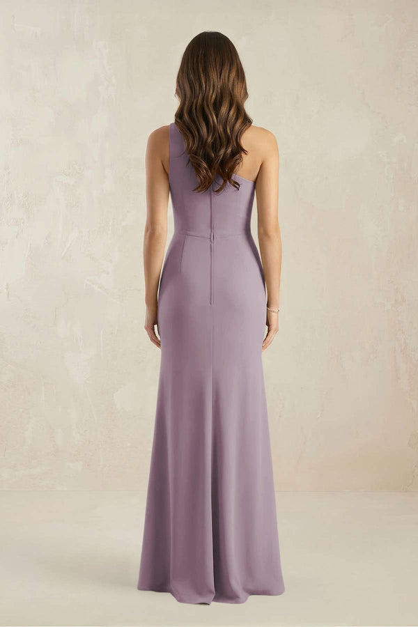 One-Shoulder Sheath Chiffon Ruched Bridesmaid Dress in Dusk (2) | KISSBRIDAL