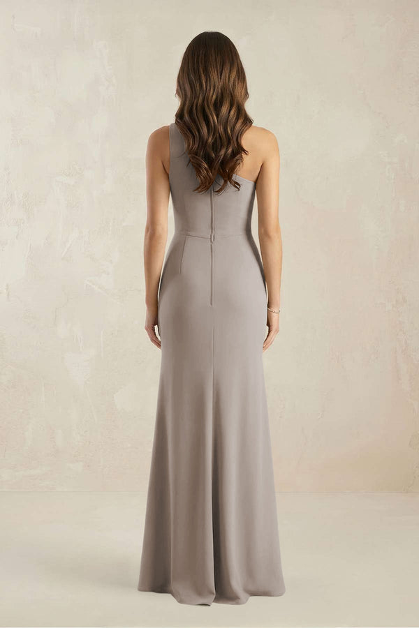 One-Shoulder Sheath Chiffon Ruched Bridesmaid Dress in Frost (2) | KISSBRIDAL