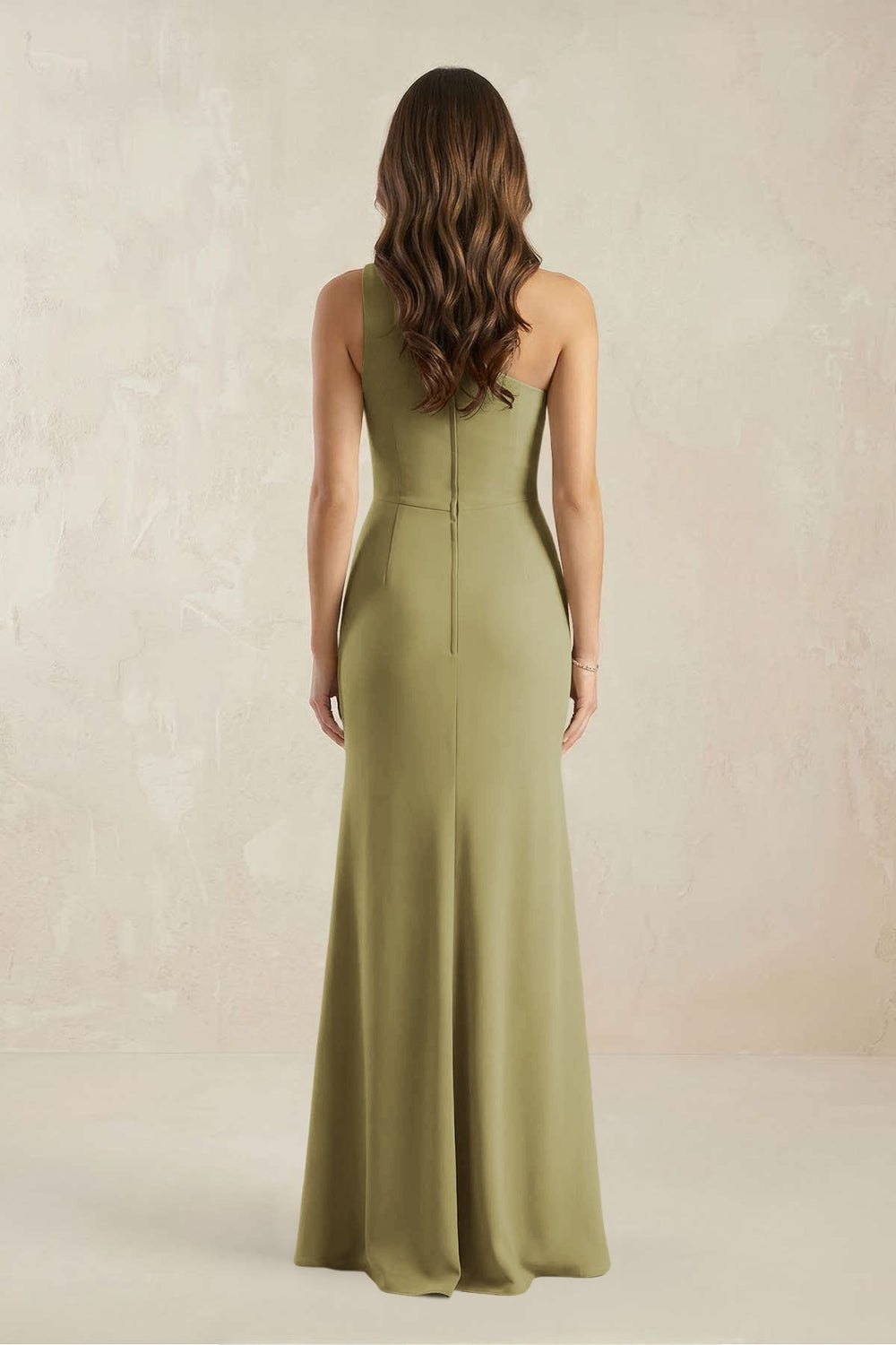 One-Shoulder Sheath Chiffon Ruched Bridesmaid Dress in Moss Green
