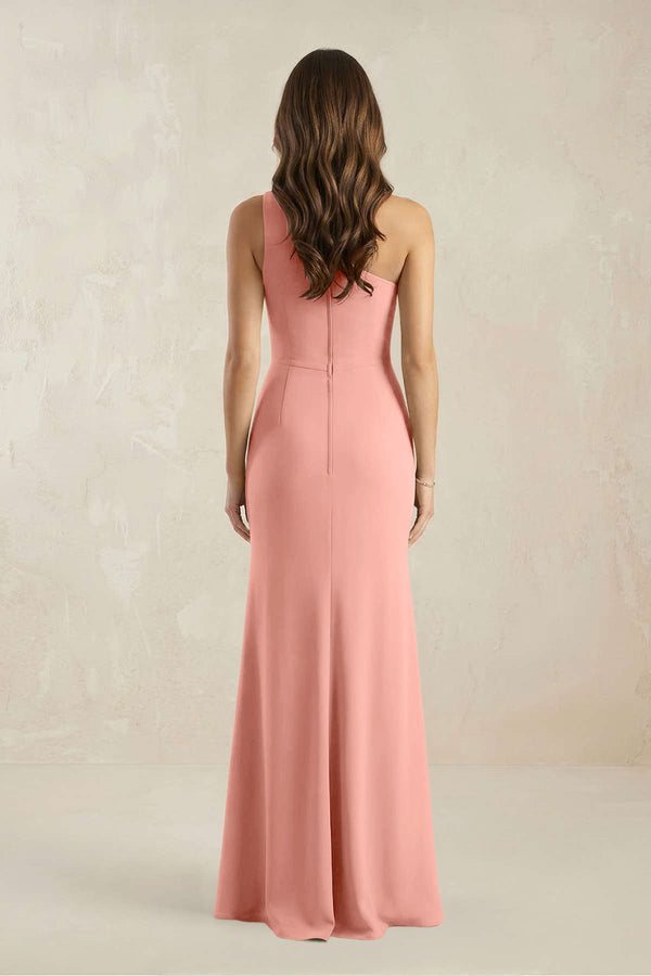 One-Shoulder Sheath Chiffon Ruched Bridesmaid Dress in Rosette (2) | KISSBRIDAL