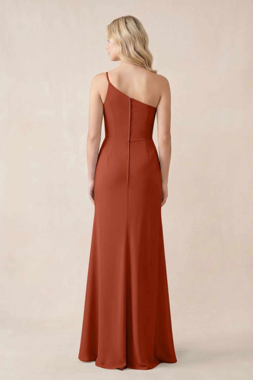 One-Shoulder Sheath Chiffon Ruched Bridesmaid Dress in Spice