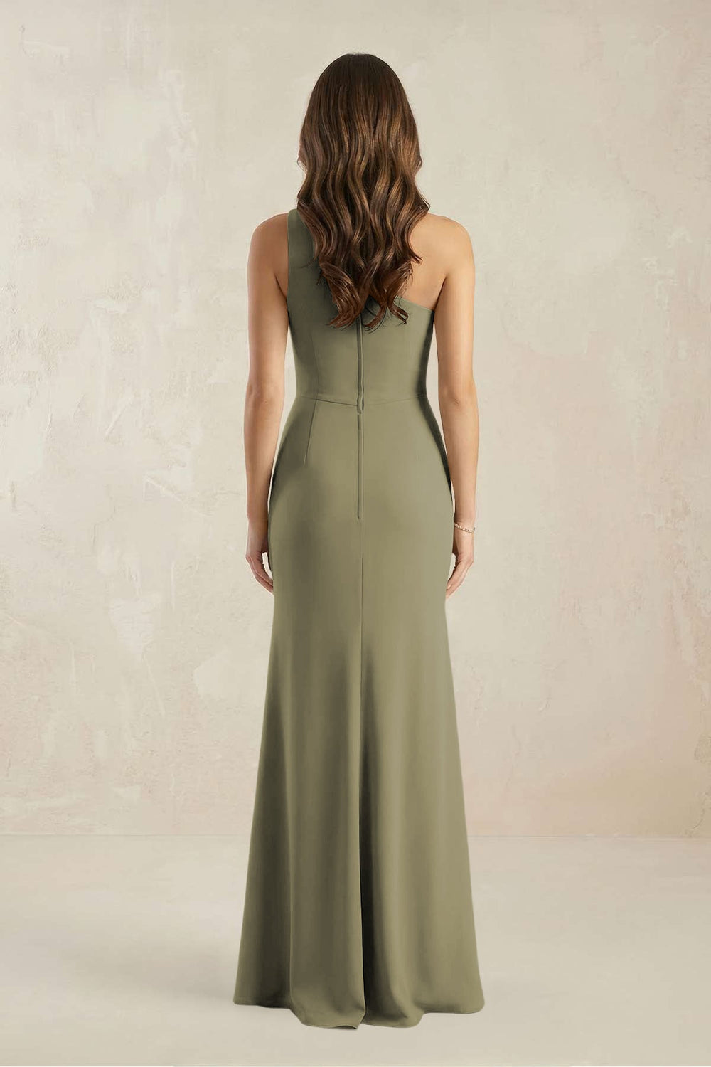 One-Shoulder Sheath Chiffon Ruched Bridesmaid Dress in Thyme