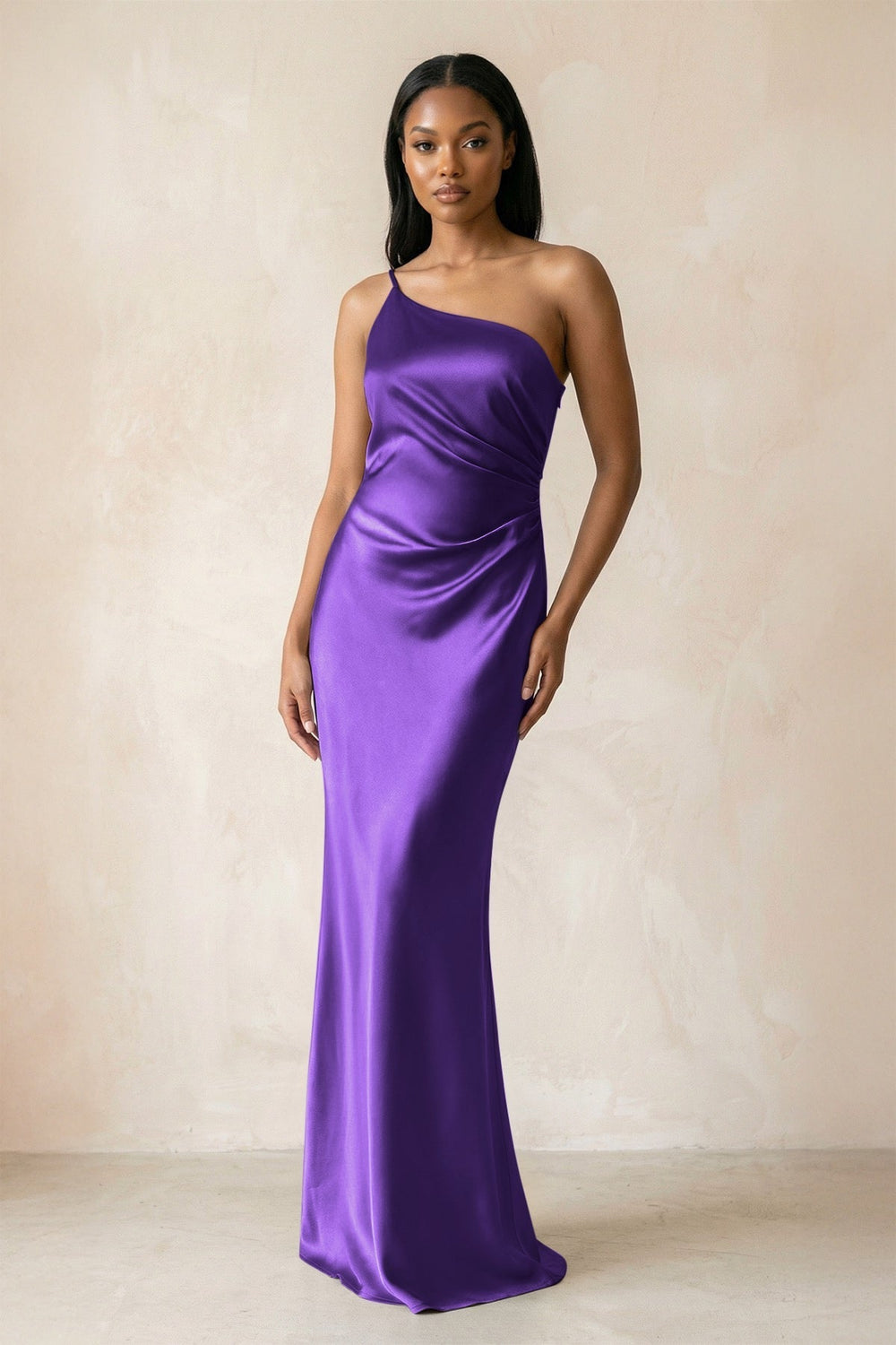 One-Shoulder Sheath Ruched Bridesmaid Dress in Amethyst
