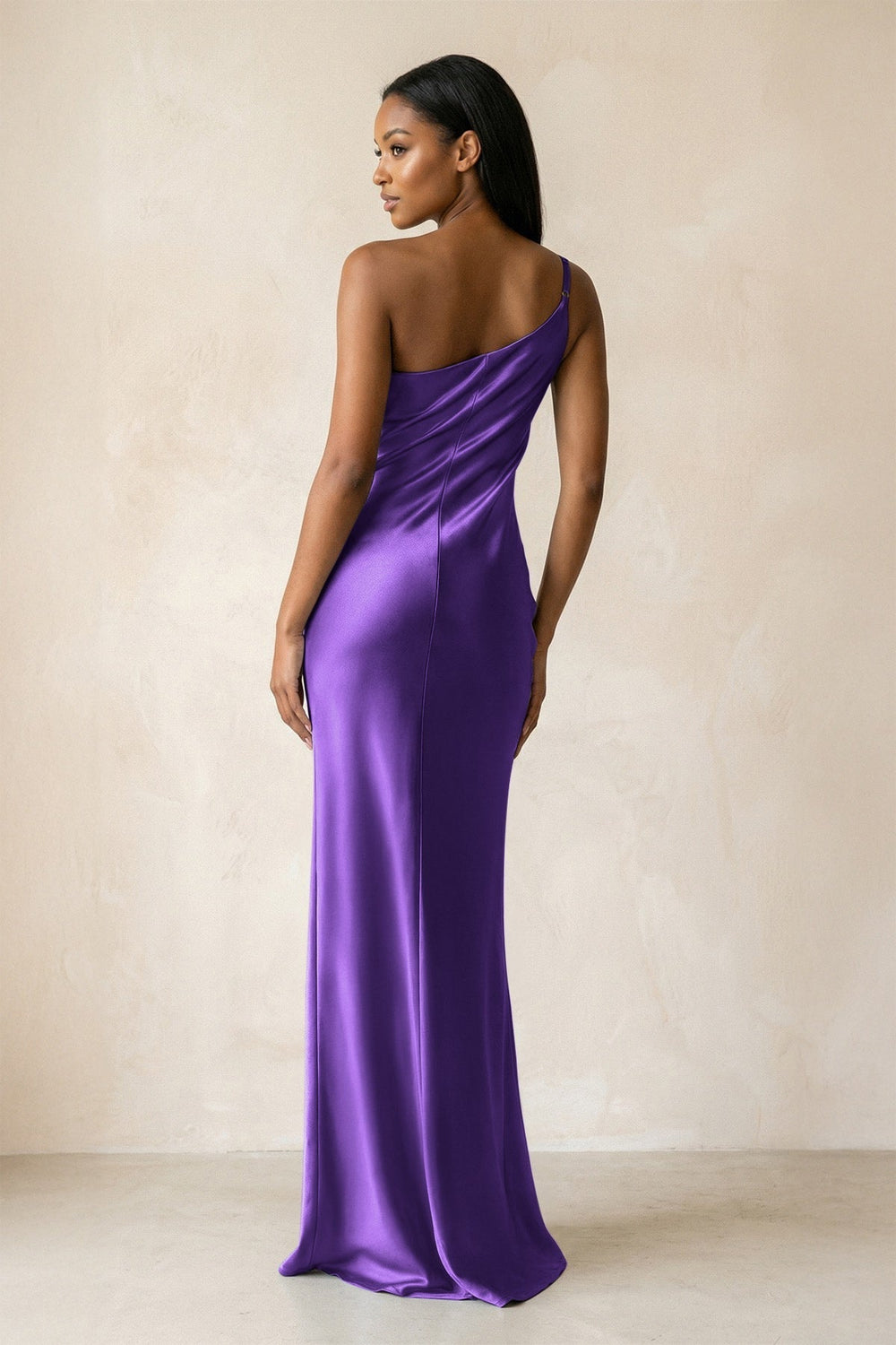 One-Shoulder Sheath Ruched Bridesmaid Dress in Amethyst