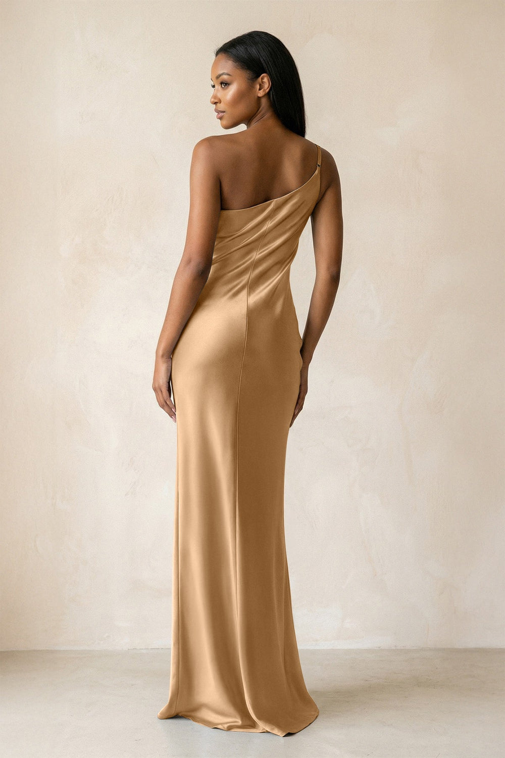 One-Shoulder Sheath Ruched Bridesmaid Dress in Bronzer