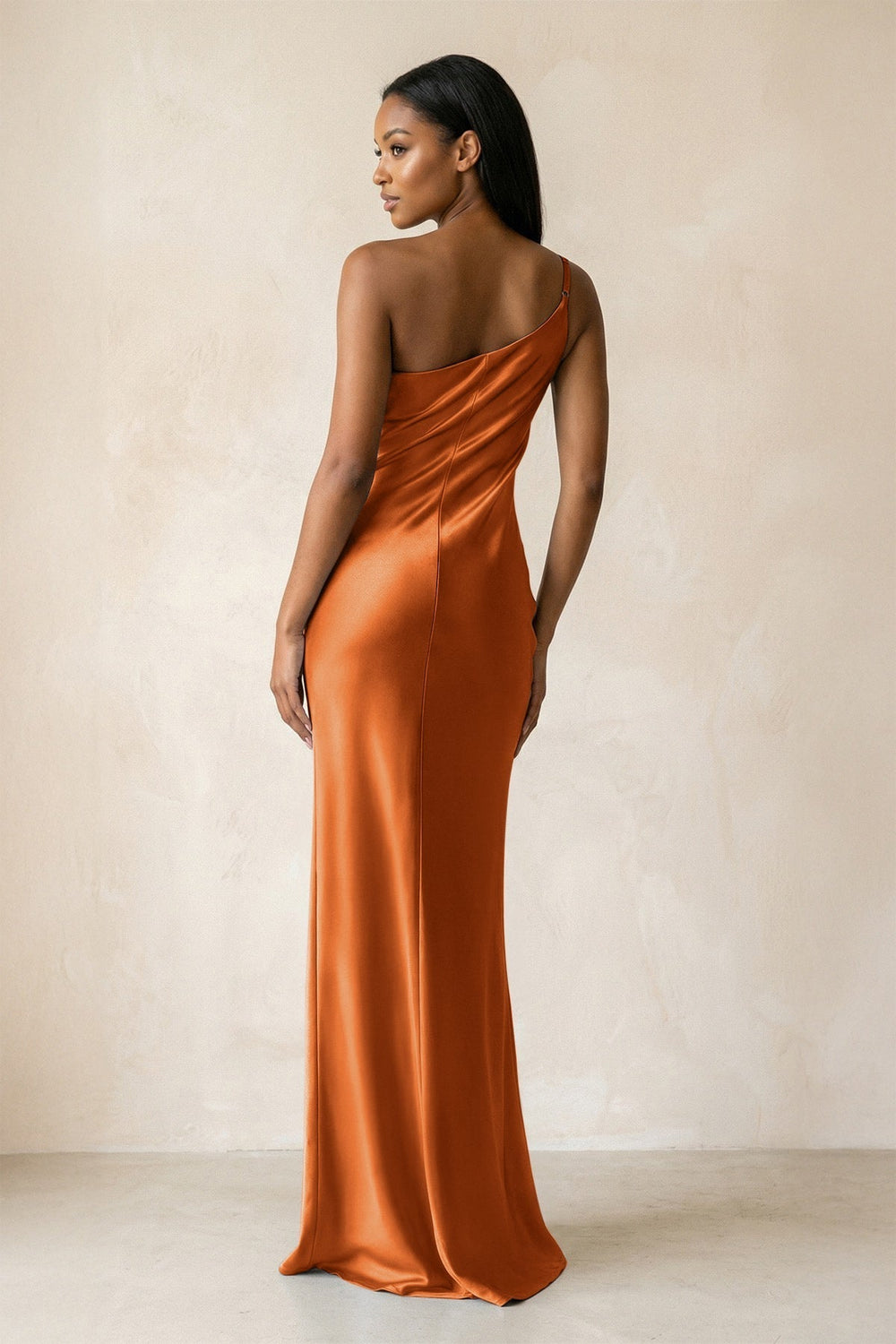 One-Shoulder Sheath Ruched Bridesmaid Dress in Cinnamon