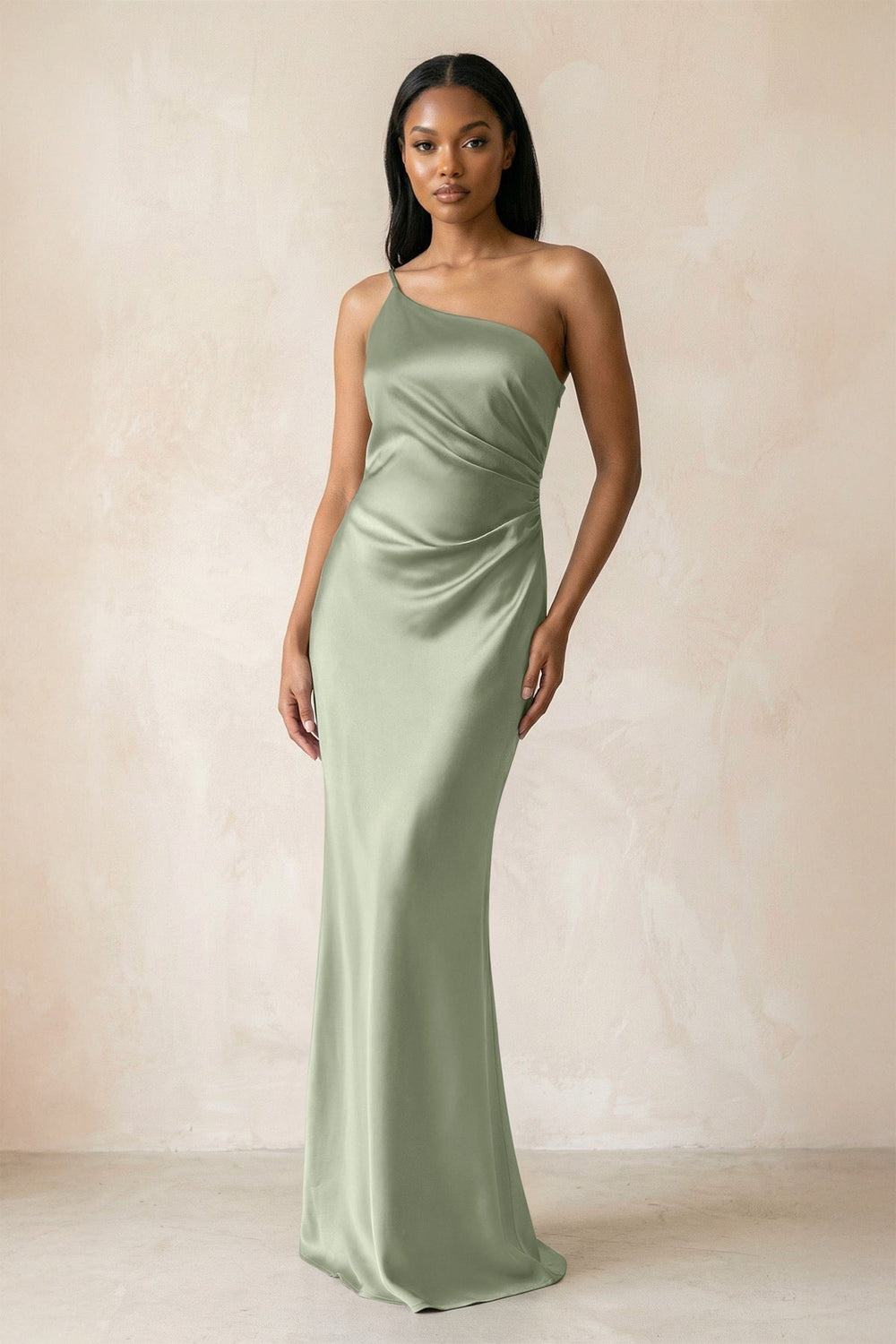 One-Shoulder Sheath Ruched Bridesmaid Dress in Dove Gray