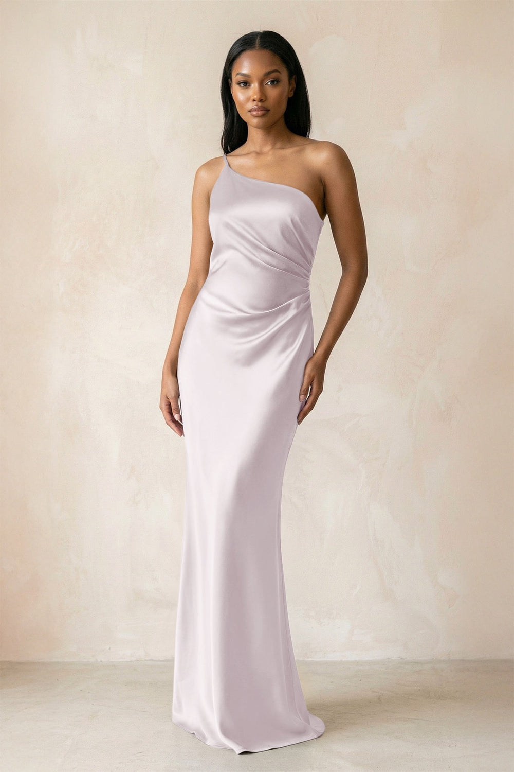 One-Shoulder Sheath Ruched Bridesmaid Dress in Dusk