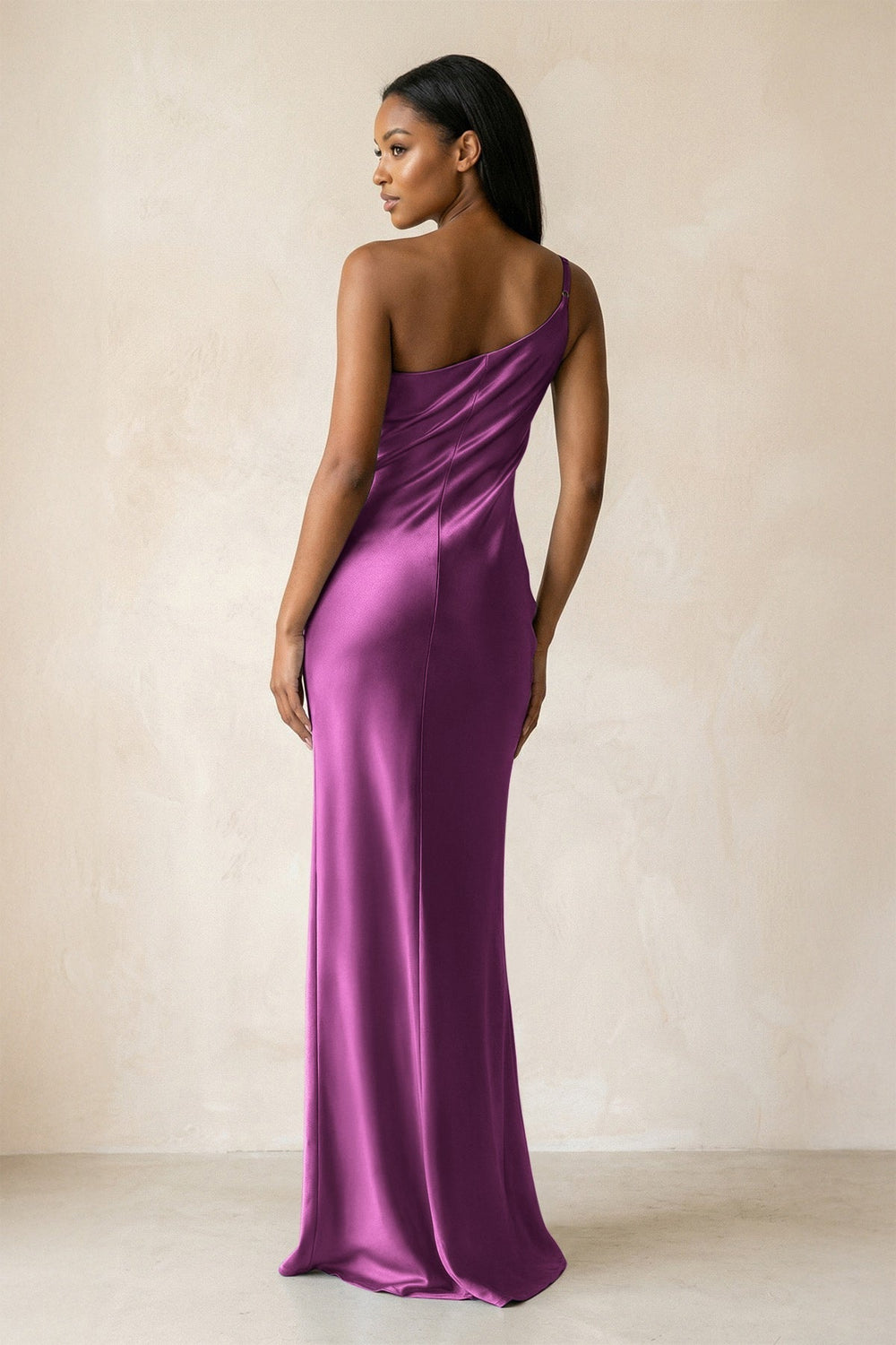 One-Shoulder Sheath Ruched Bridesmaid Dress in Fig