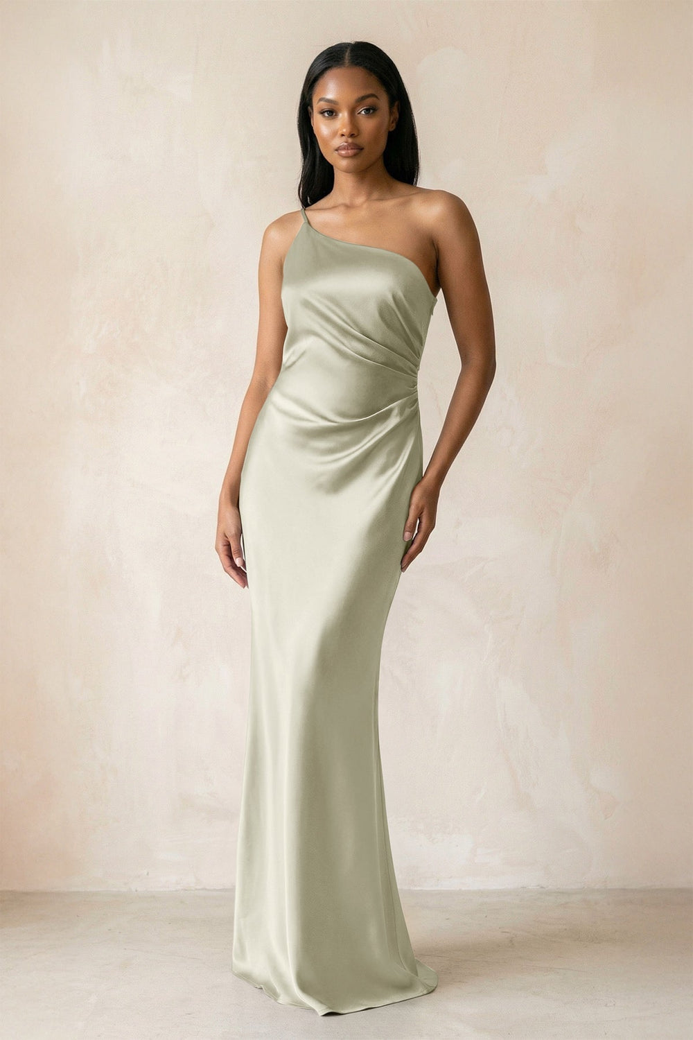 One-Shoulder Sheath Ruched Bridesmaid Dress in Frost