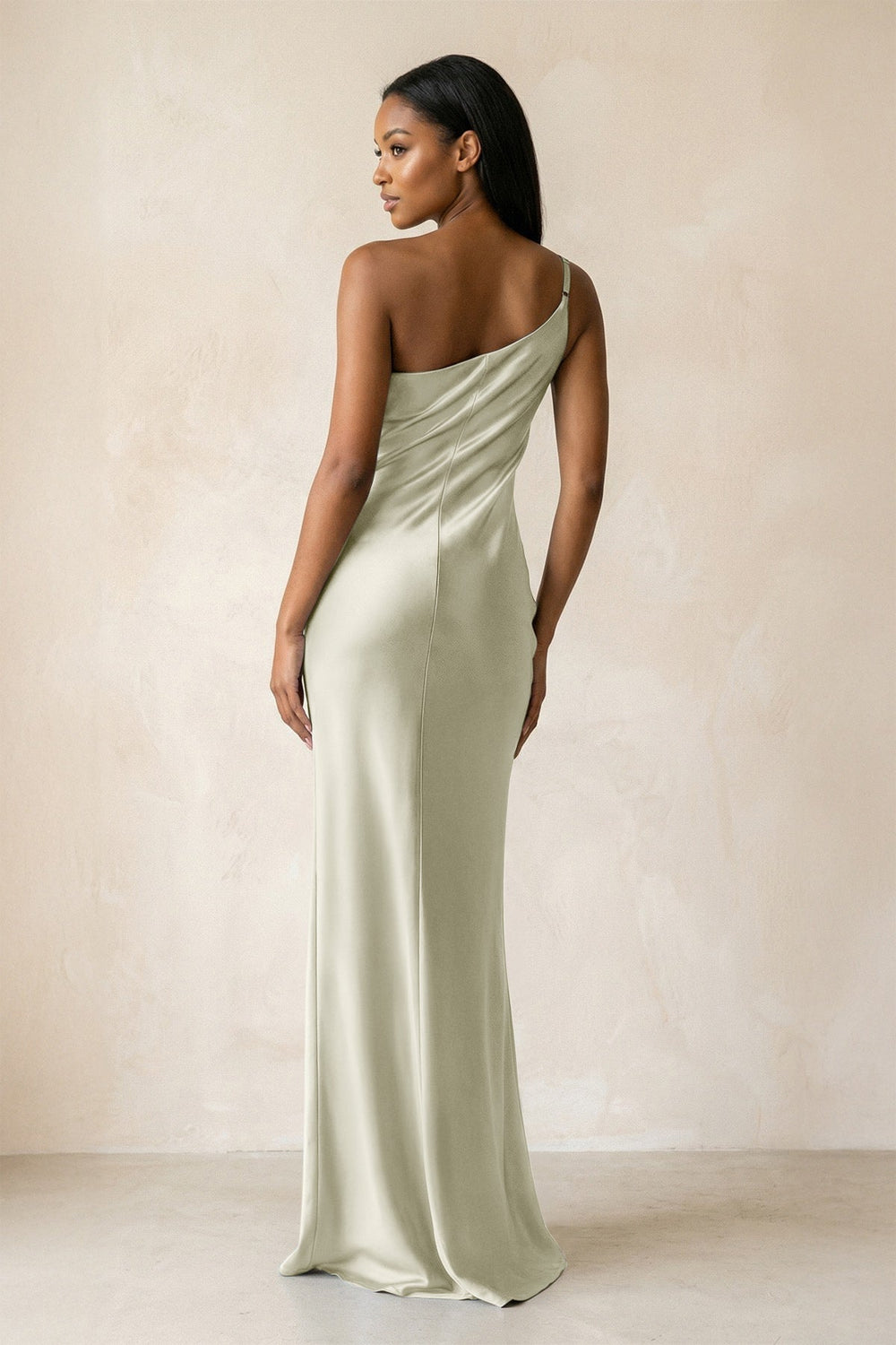 One-Shoulder Sheath Ruched Bridesmaid Dress in Frost