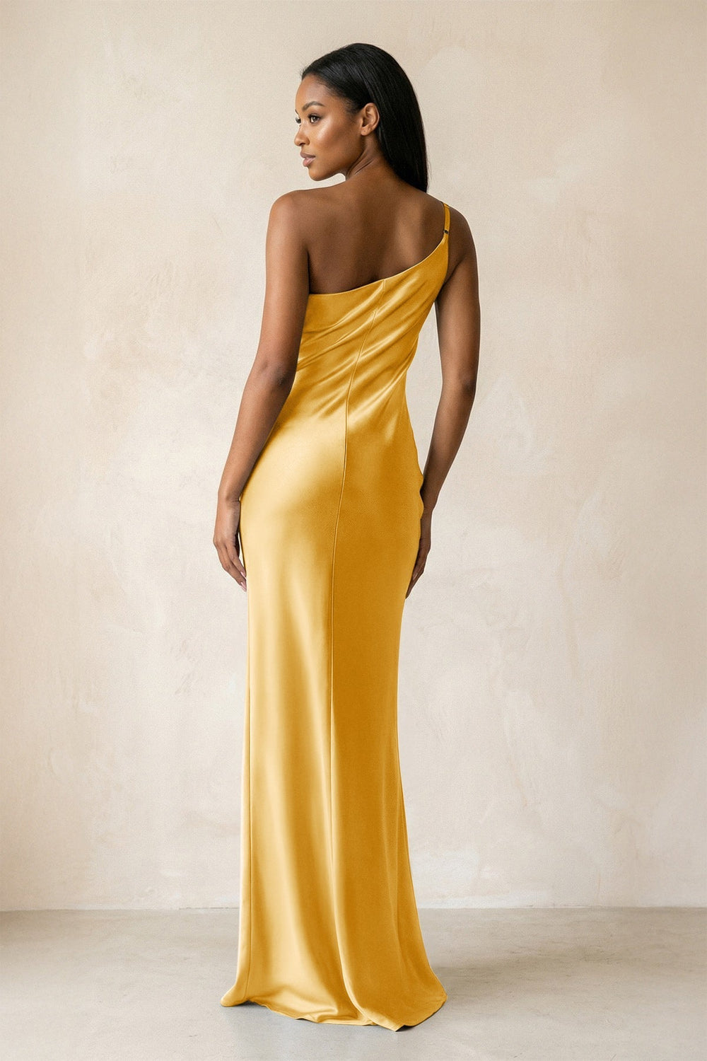 One-Shoulder Sheath Ruched Bridesmaid Dress in Gold