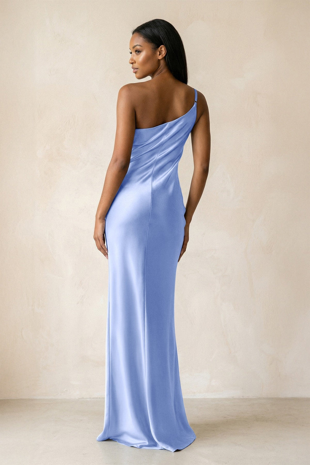 One-Shoulder Sheath Ruched Bridesmaid Dress in Ice