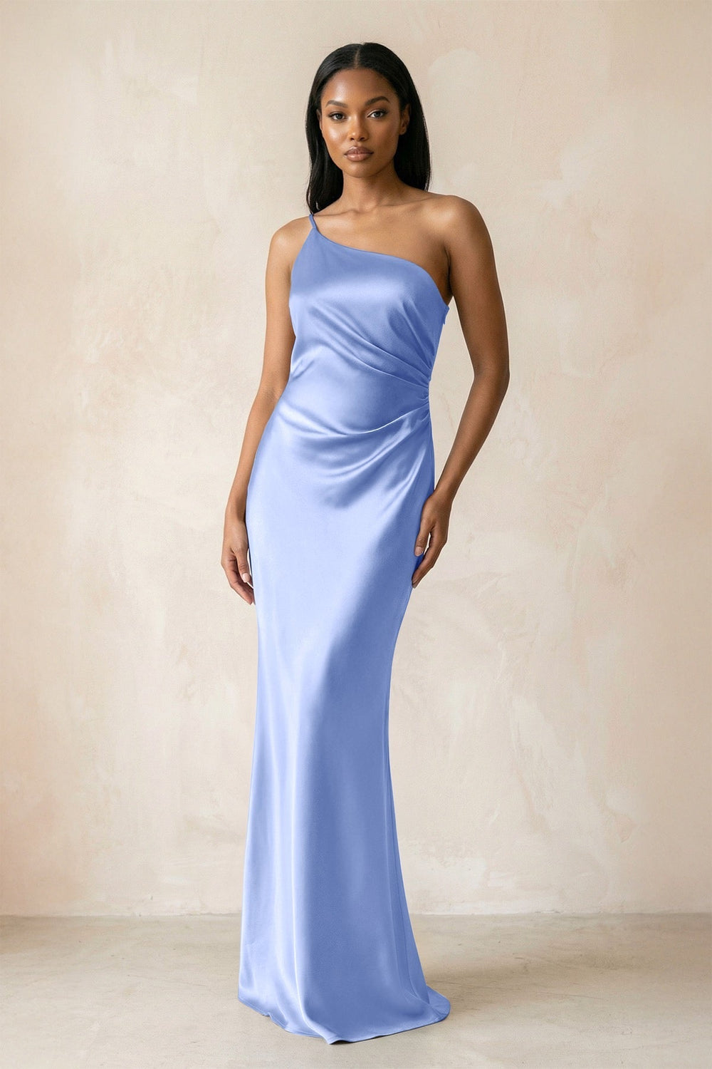 One-Shoulder Sheath Ruched Bridesmaid Dress in Ice
