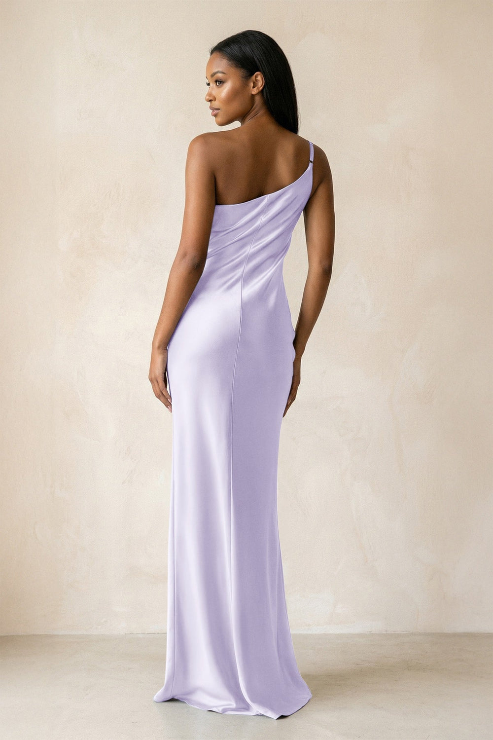 One-Shoulder Sheath Ruched Bridesmaid Dress in Lavender