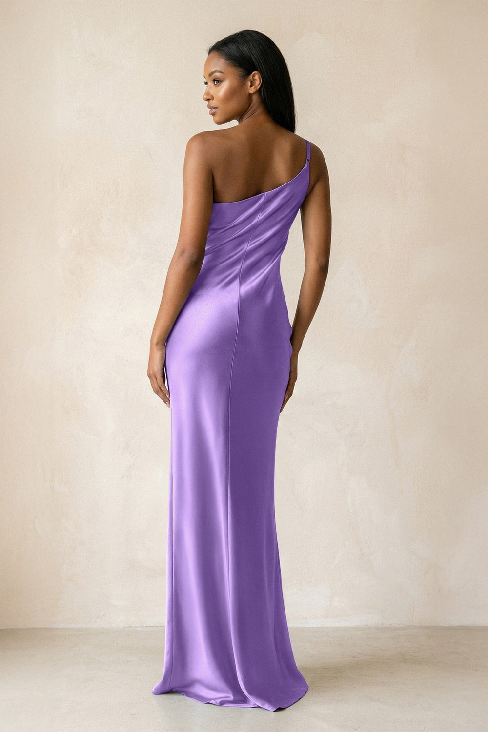 One-Shoulder Sheath Ruched Bridesmaid Dress in Lilac