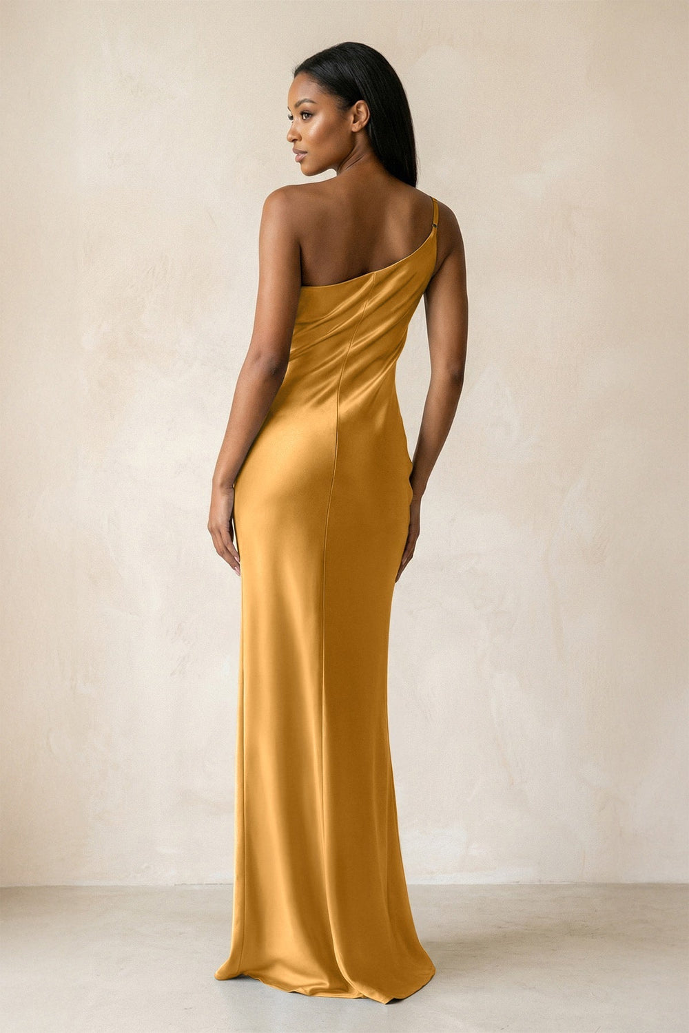 One-Shoulder Sheath Ruched Bridesmaid Dress in Marigold