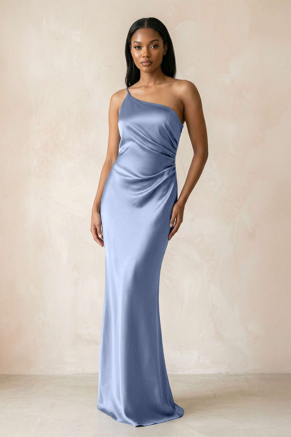 One-Shoulder Sheath Ruched Bridesmaid Dress in Mist