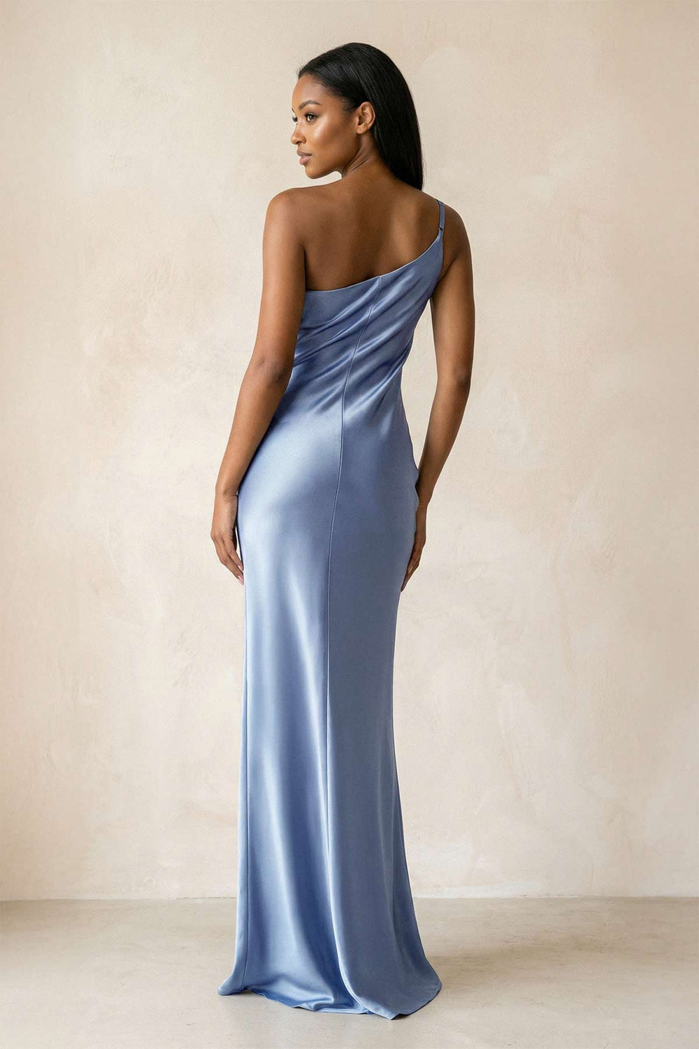 One-Shoulder Sheath Ruched Bridesmaid Dress in Mist