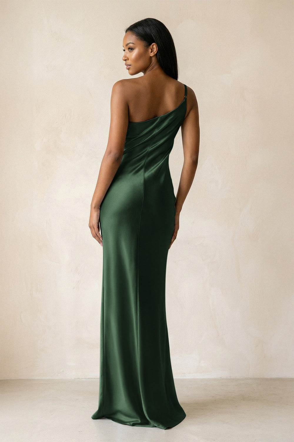 One-Shoulder Sheath Ruched Bridesmaid Dress in Moss