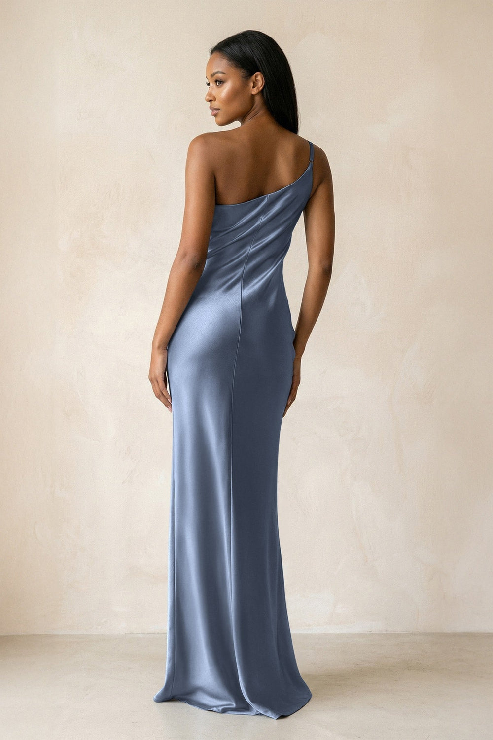 One-Shoulder Sheath Ruched Bridesmaid Dress in Neptune