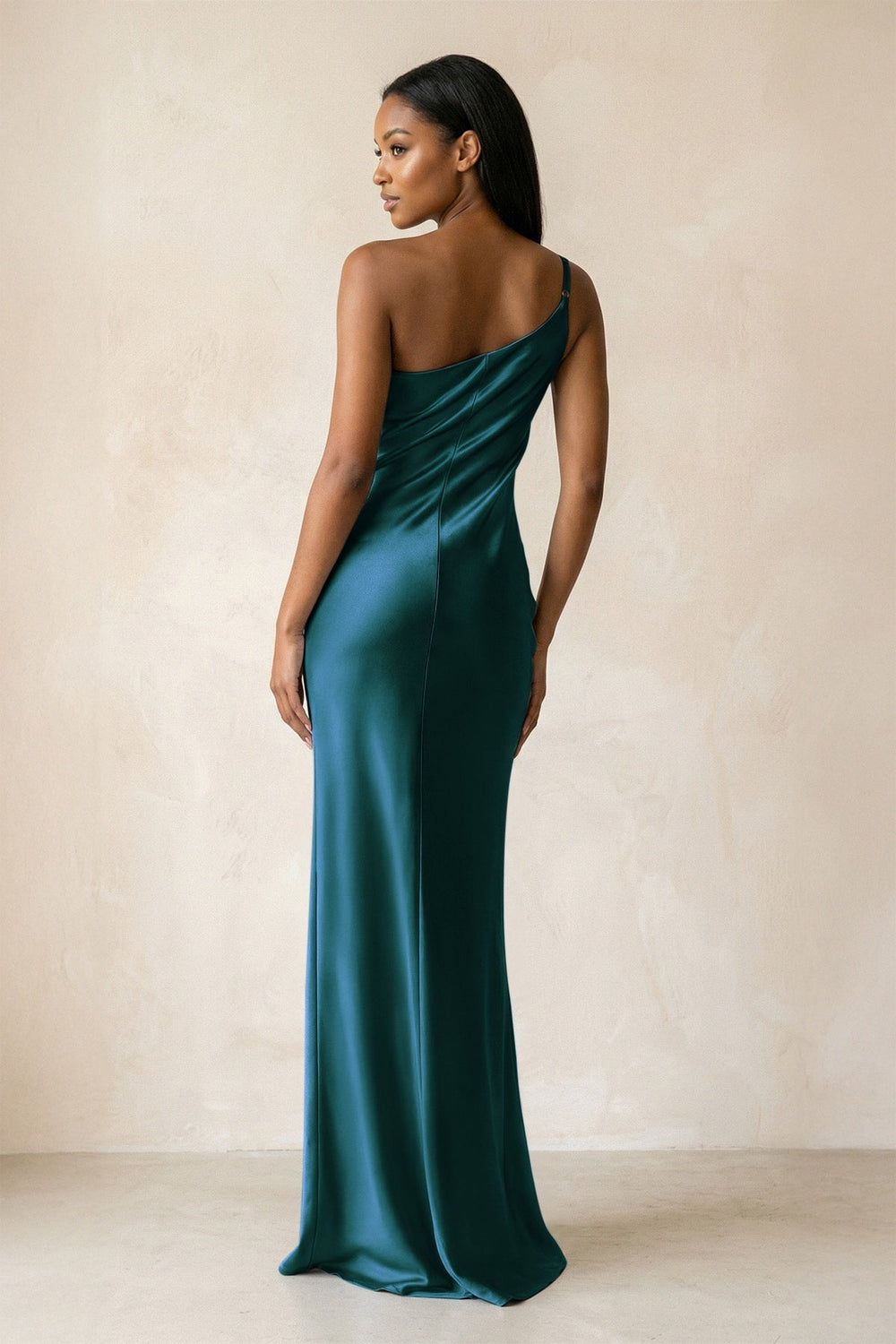 One-Shoulder Sheath Ruched Bridesmaid Dress in Pine