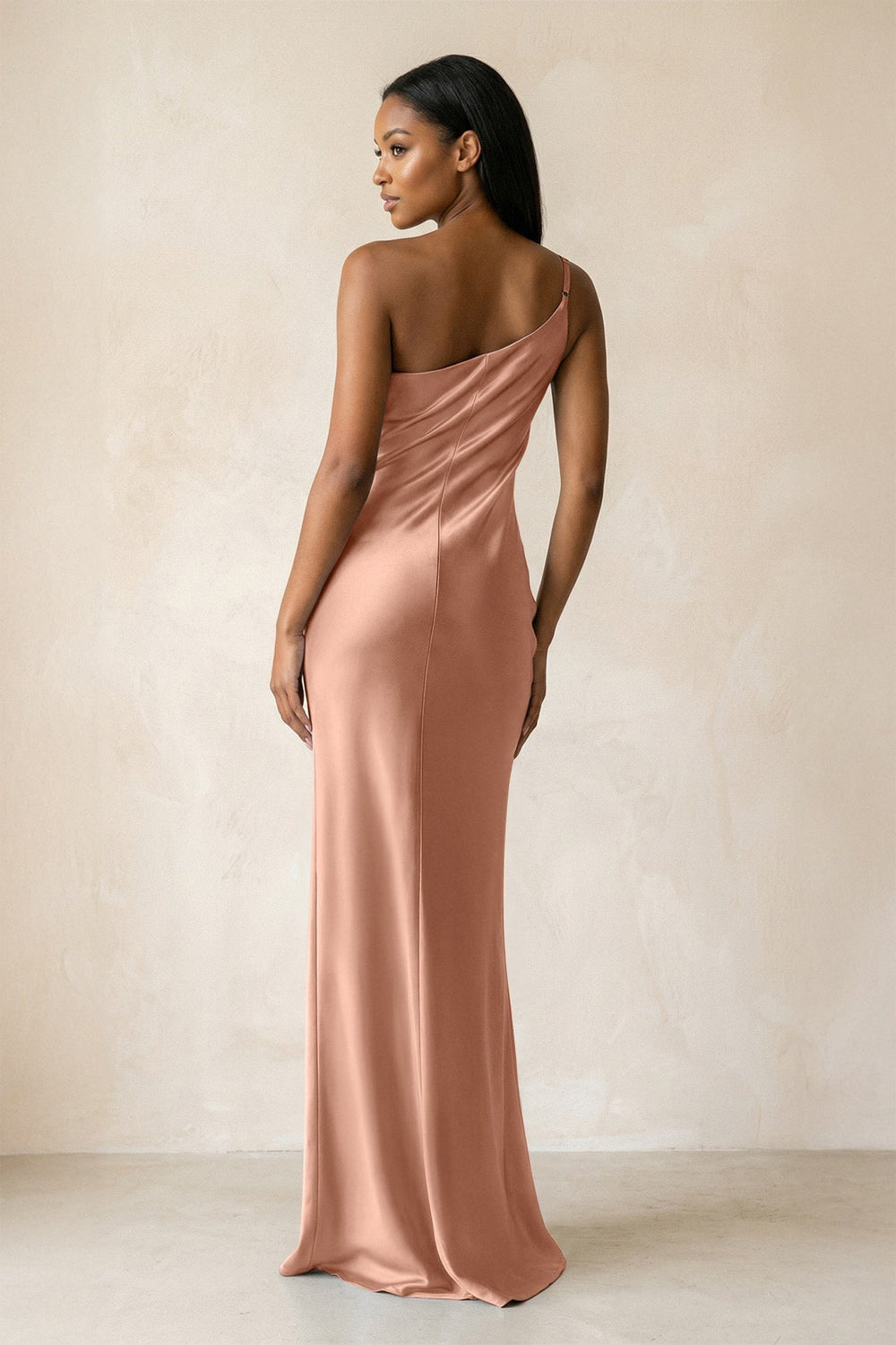 One-Shoulder Sheath Ruched Bridesmaid Dress in Rosette