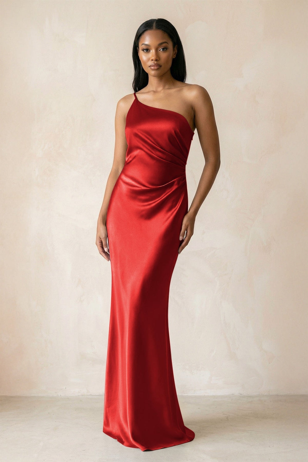 One-Shoulder Sheath Ruched Bridesmaid Dress in Spice