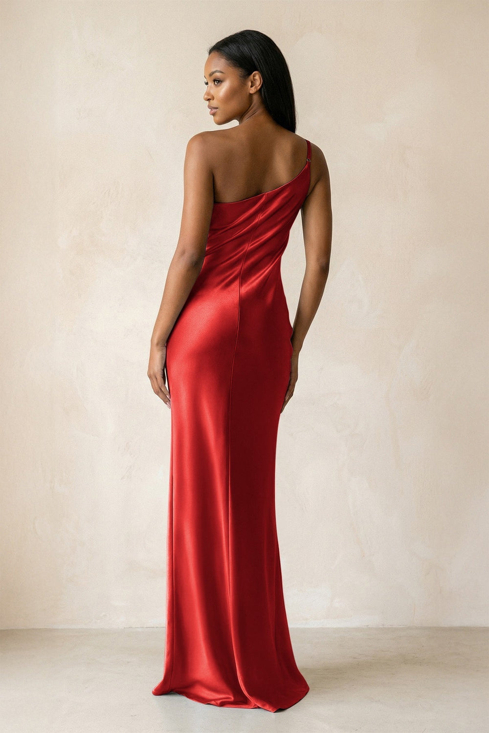 One-Shoulder Sheath Ruched Bridesmaid Dress in Spice